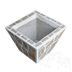 Jardinière rustique en béton, 50x50 cm - Plaquée en pierre polygonale Rhodos | Idéale pour les fleurs dans le jardin, la terrasse et l'allée