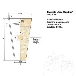 Wastafel op zuil Tao Travertin Classic SP-19, 42 x 82 cm