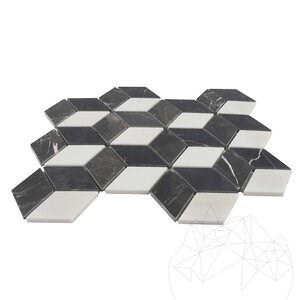 Mosaïque de marbre poli Bianco Carrara, Cleopatra, Nero Marquina Mix Cube Design
