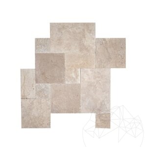 Latte PREMIUM Travertin Tumbled French Pattern Set, 1.2 cm