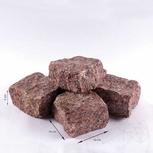 Pavé de granit Splitface rouge érable, 10 x 10 x 5 cm, 1 tonne = 5 m²