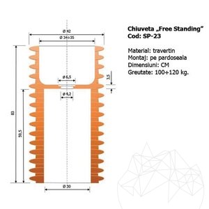 Wastafel op zuil Tao Travertin Classic SP-23 42 x 82 cm