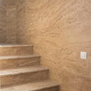 Latte PREMIUM Travertin Brossé & Taillé, Escalier/Chemin de Piscine, 61 x 30.5 x 3 cm