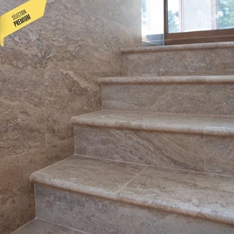 Latte PREMIUM Travertin Brossé & Taillé, Escalier/Chemin de Piscine, 61 x 30.5 x 3 cm