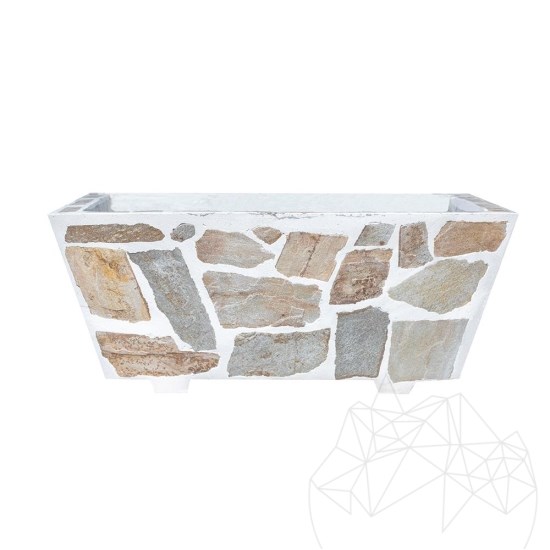 Jardinière rustique en béton, 100x50 cm - Plaquée avec de la pierre polygonale Rhodos | Pour les fleurs dans le jardin, la terrasse et l'allée