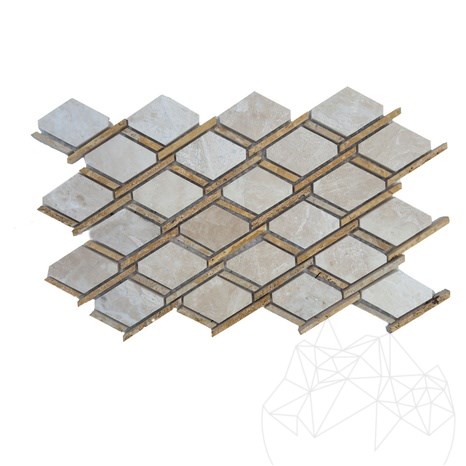 Gepolijst beige marmer en geel labyrint travertijn mozaïektegel, 30 x 30 cm