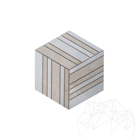 3D-kubusmozaïek in wit en beige gepolijst marmer, 20 x 20 cm