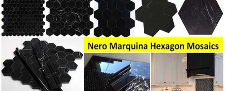 4 projets de décoration avec la mosaïque hexagonale polie en marbre Nero Marquina